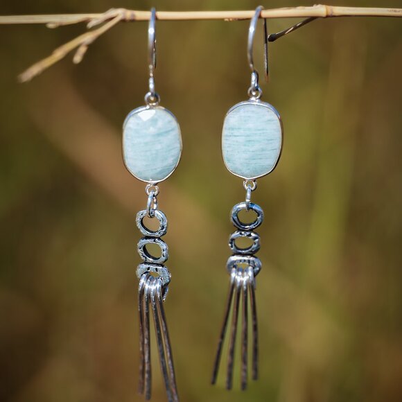 Still Water Earrings | Handmade Sterling Silver + Amazonite Dangle Earrings - Picture 1 of 4